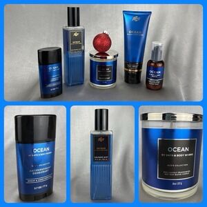 5pc Gift Lot Bath & Body Works Men's Collection Ocean Candle Face Lotion Cream +